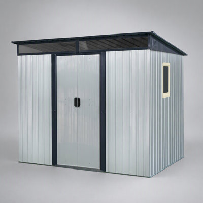 Durable 8x6 ft Outdoor Metal Storage Shed with Window and Transparent Plate for Garden, Lawn, and Utility