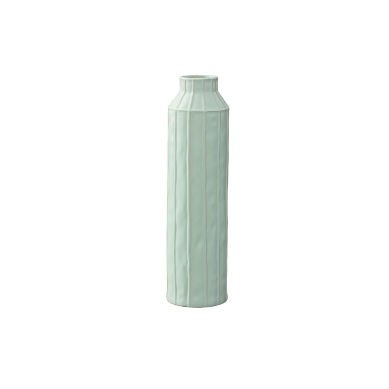Ceramic Round Urn Vase with Embossed Line Column Pattern Design Body and Tapered Bottom LG Matte, 17.5" H x 4.75" W x 4.75" D