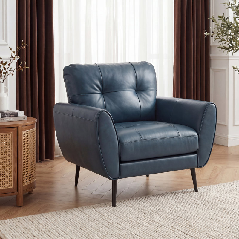 Corvo 33.4' Wide Tufted Armchair, Similicuir bleu