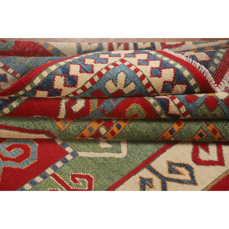 Green & Red Kazak Oriental Area Rug