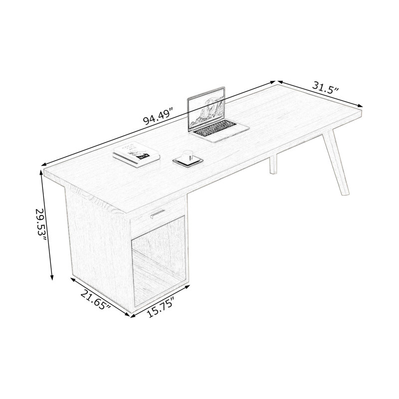 Bureaux rectangulaires en bois massif avec 1 tiroir, H 29,53 po x l 94,49 po x P 31,5 po, Orienté à gauche (vu de face)