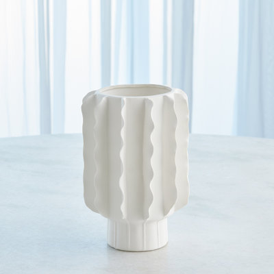 Frilled Vase-Matte White-Sm