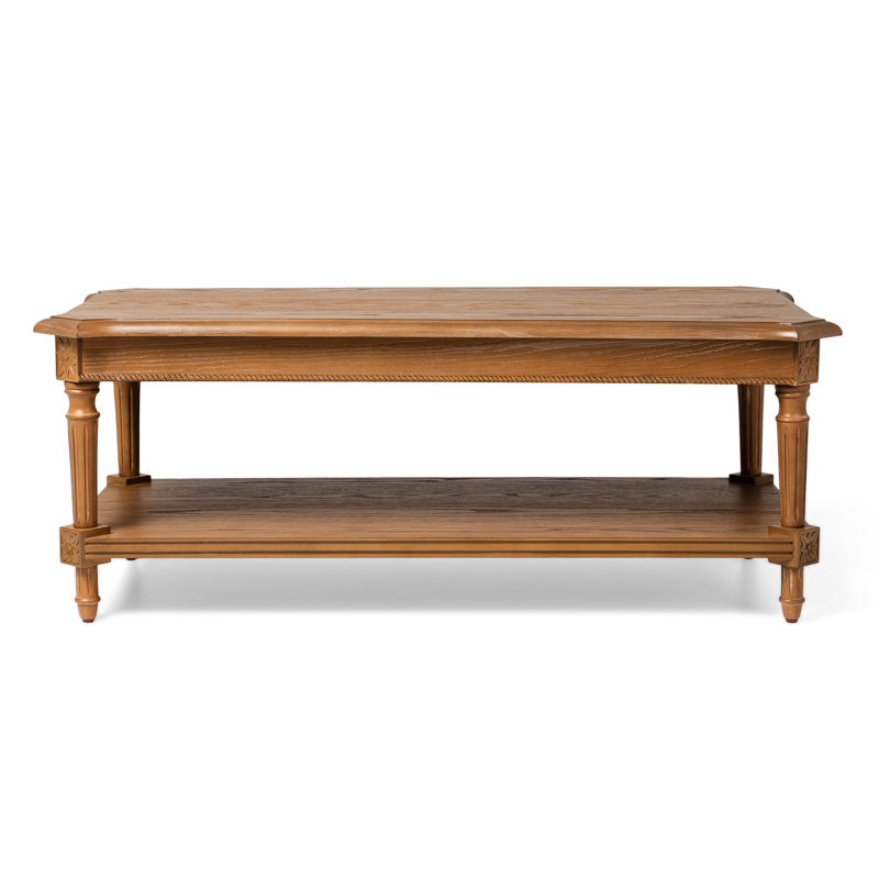 Antiqued Natural Rectangular Wooden Coffee Table with Shelf
