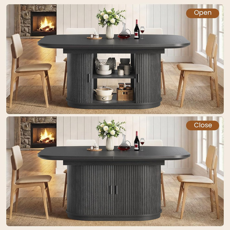 Table de salle à manger extensible 47,2 "à 63" avec armoire de rangement