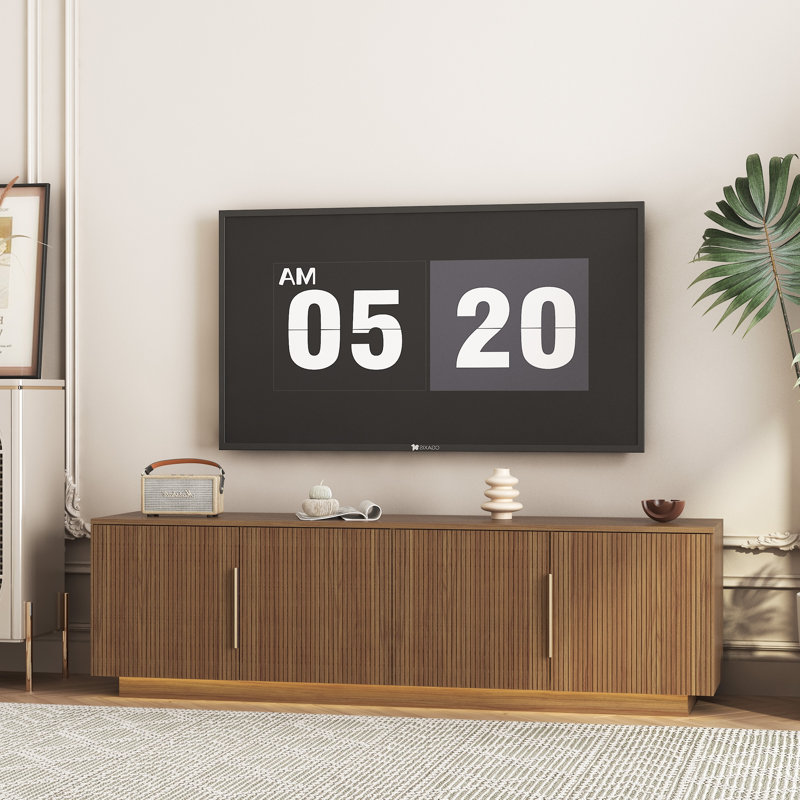 Modern Fluted TV Stand for TVs up to 70", Cable Management &Power Outlets, Media TV Console, Brown