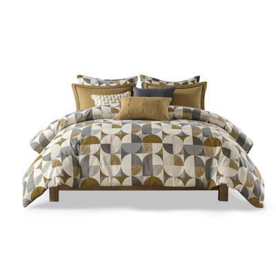 Édredon pour très grand lit de 9 pièces en or, motif géométrique scandinave de style Mid-Century, confortable et décontracté, housse de couette amovible avec coutures Bartack non visibles