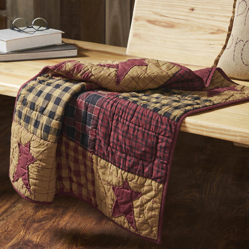 Burgundy and Beige Cotton Quilted Lap Throw 30x30
