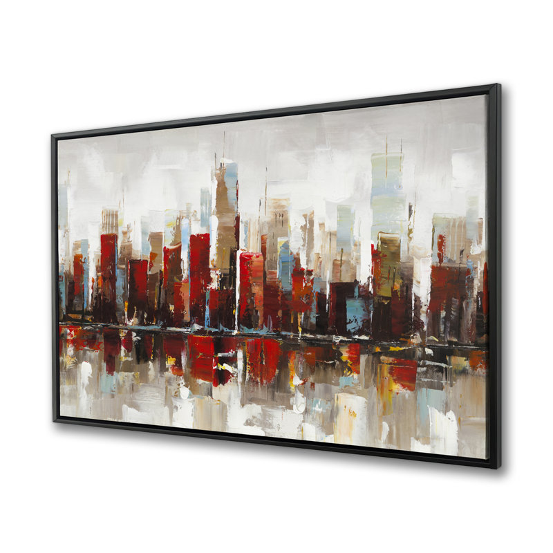 Abstract Colorful Skyscrapers - Gray Framed Canvas Art