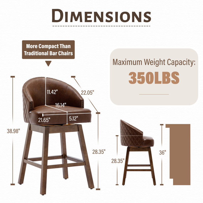 Nivelles Swivel Upholstered Counter Stool, Brown, Dark Brown