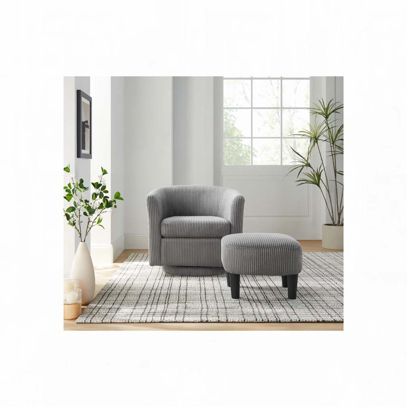 Upholstered Chair With Ottoman, Gray Corduroy
