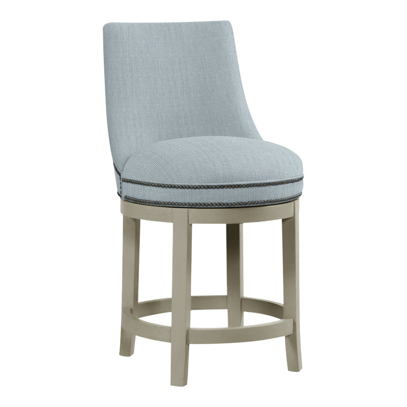 Vesper Upholstered Counter Stool with Solid Wood Frame, Almond Buff, Perigold Play Sky