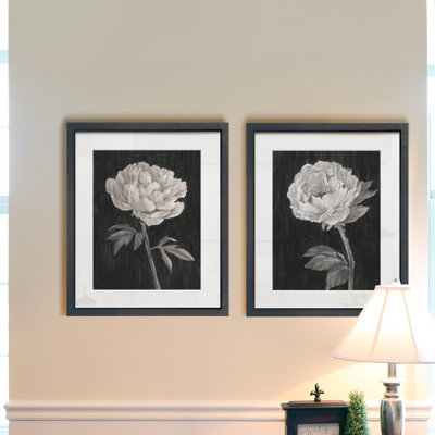 Black and White Flowers I - 2 Piece Picture Frame Painting Print Set on Paper