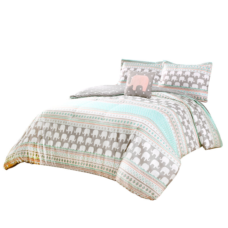 Elephant Stripe Reversible Comforter Set, Queen Comforter + 2 Standard Shams