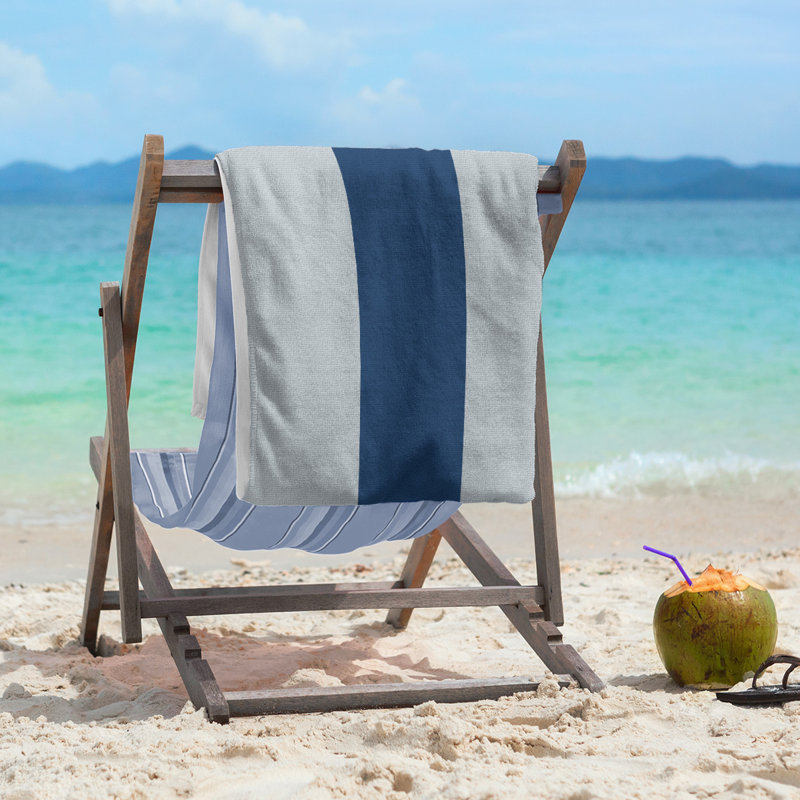 Cotton Blend Lightweight Beach Towel, Silver/Navy Blue/Silver