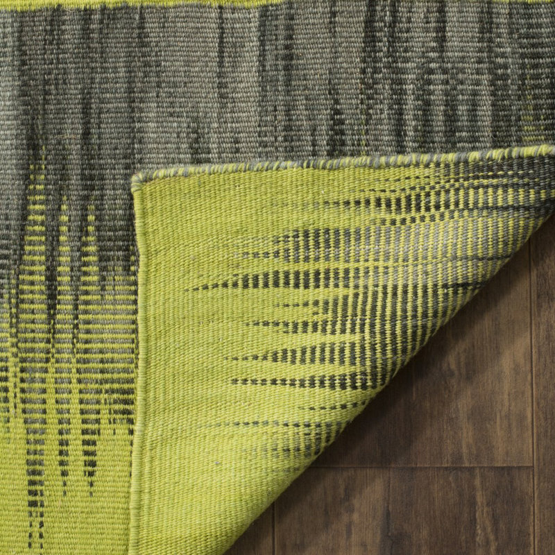 Tapis vert / gris anthracite en laine tissé à la main Maomina, Rectangle 4 pi x 6 pi