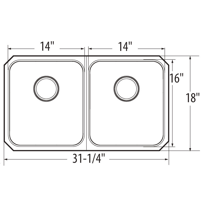 2000 Series 31" x 18" Double Basin Undermount Kitchen Sink