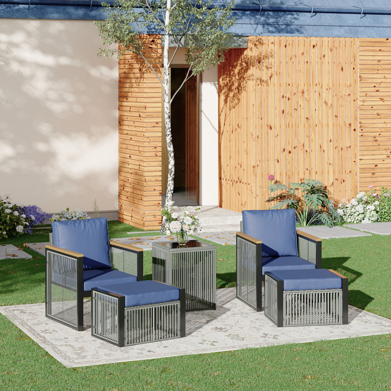 Ensemble de meubles d'extérieur 5 pièces pour ensemble de conversation avec chaises et table basse, Bleu