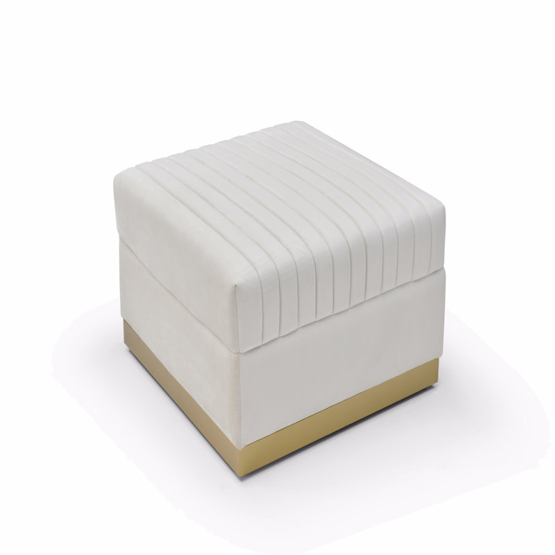 Contemporary Vertical Channel Tufted Velvet Big Size Ottoman Modern Upholstered Foot Rest, Beige