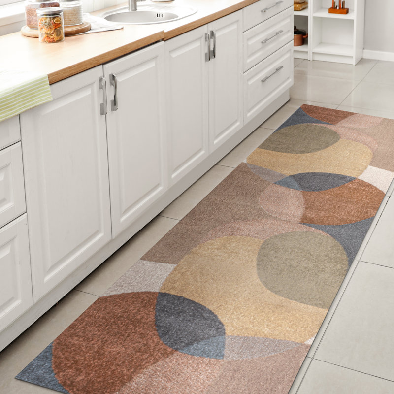 Pebble Geometric Contemporary Machine-Washable Multi Rug, Runner 2' x 7'10"