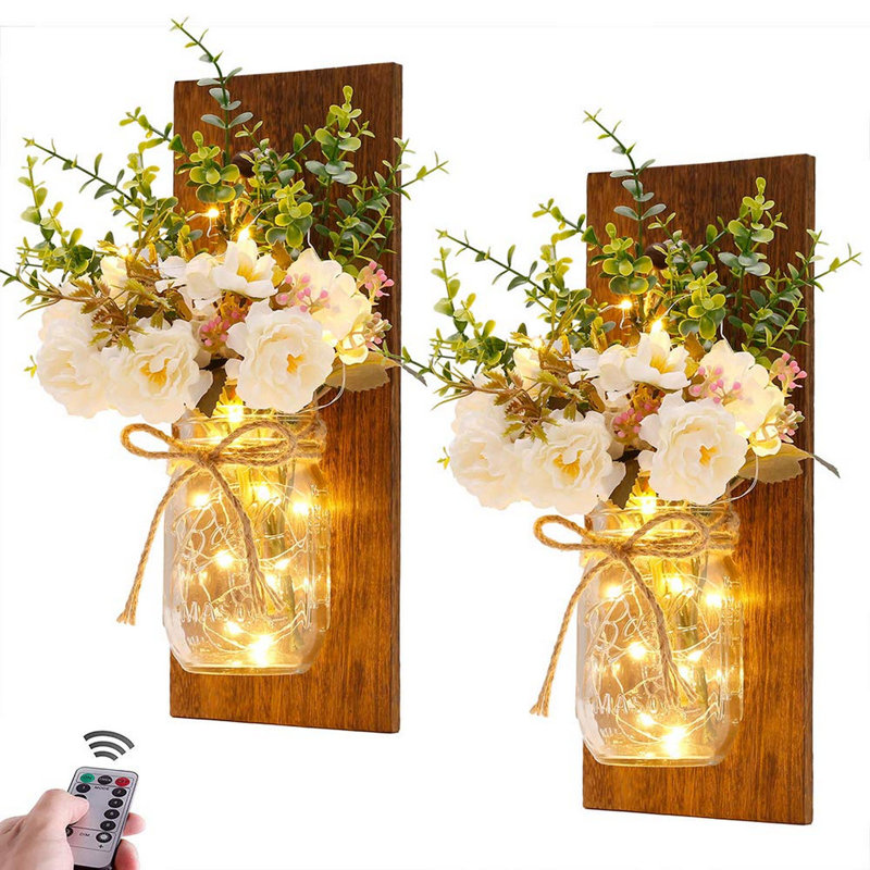 Rustic Wall Sconces With Remote Control Led 2pcs