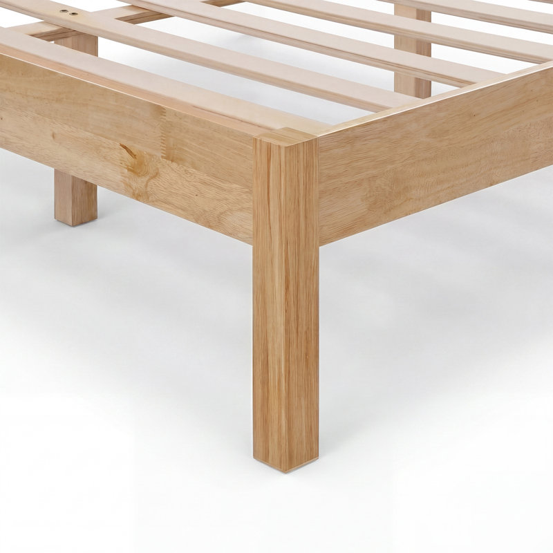 Lit plateforme classique en bois massif avec tête de lit, double, finition naturelle, aucun sommier requis, assemblage facile