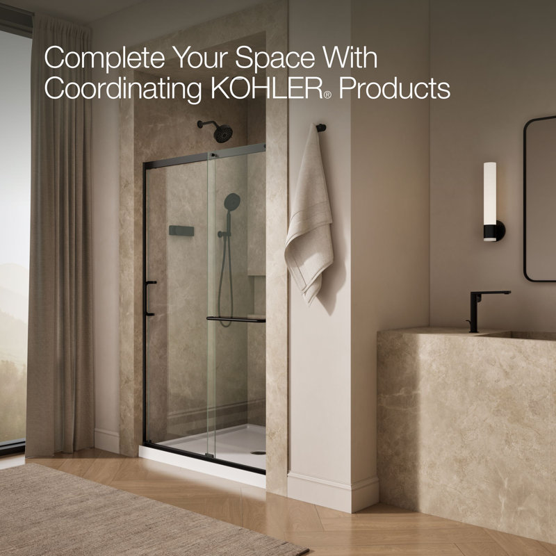 Elate Tall Sliding Shower Door, 75-1/2-In H X 44-1/4 - 47-5/8-In W, With Heavy 5/16-In Thick Crystal Clear Glass, Black