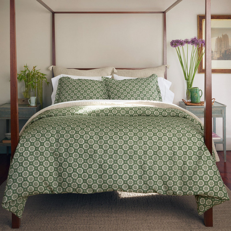 Atulya Percale Duvet Cover Set, Queen Duvet Cover + 2 Pillow Shams