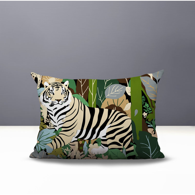Oreiller rectangulaire réversible intérieur / extérieur Kyo Tiger, Gris, H 20 po x l 14 po