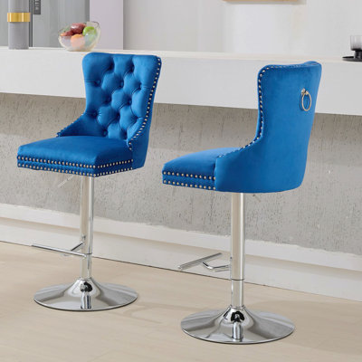 Tabourets de bar pivotants à 360 ° avec siège à ressorts, tabouret de comptoir en velours avec boutons capitonnés et plis en losange, chaise de bar moderne pour îlot de cuisine, bar pour le petit déjeuner (ensemble de 2)