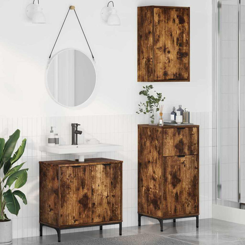 Bathroom Storage Furniture Set, Smoked Oak