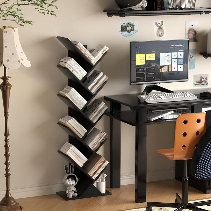 Bibliothèque à 10 niveaux en forme d'arbre – Bibliothèque haute et étroite sur pied, solution de rangement gain de place