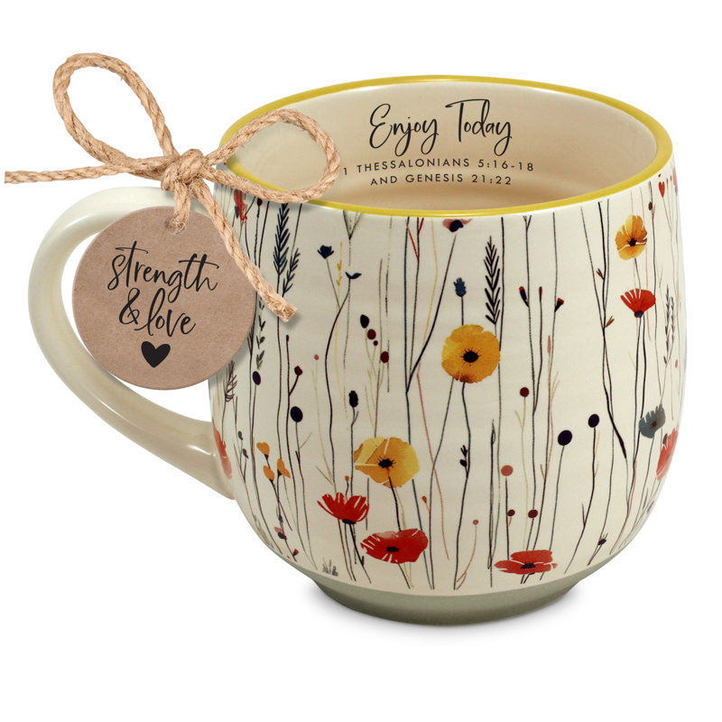 Tasse Profitez de la force et de l'amour floraux 18 oz.