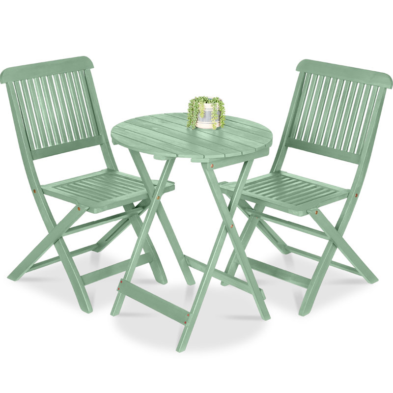  3-Piece Acacia Wood Bistro Set, Folding Patio Furniture W/ 2 Chairs, Table - Mint, Mint