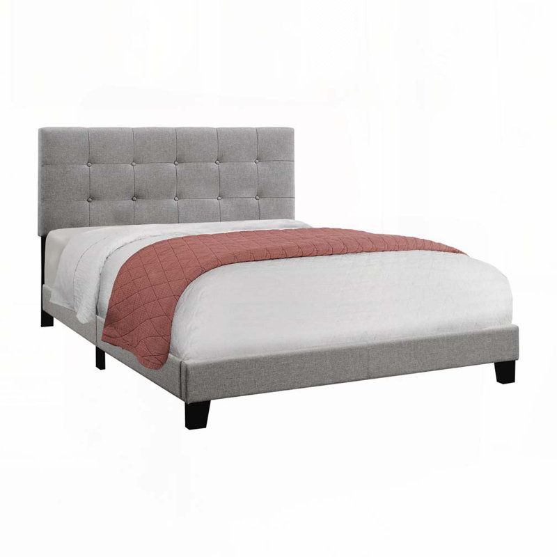 Lit plateforme en tissu d'ameublement, Gris, Grand lit
