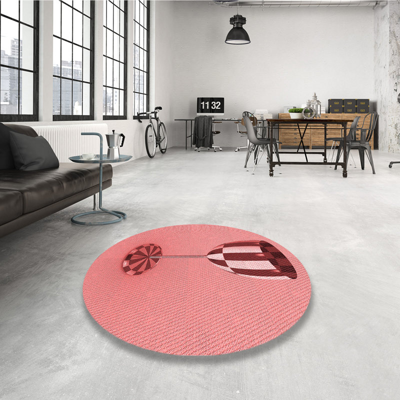 Tapis tissé à la machine en rouge, Rond 8 pi