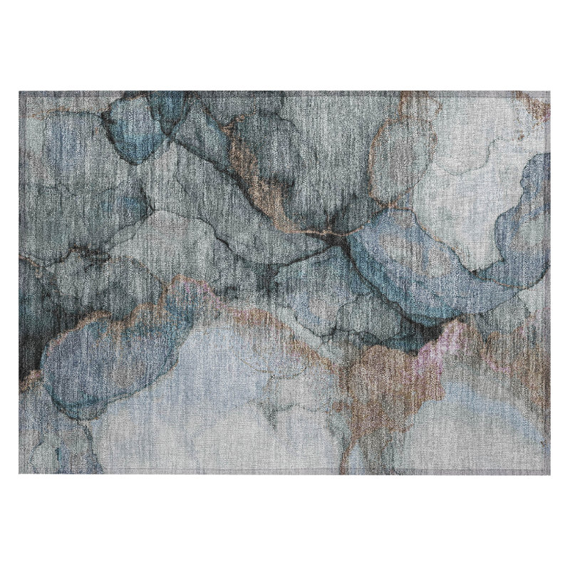 Machine Washable Indoor/Outdoor Chantille ACN2590 Abstract Rug, 1'8" x 2'6", Blue