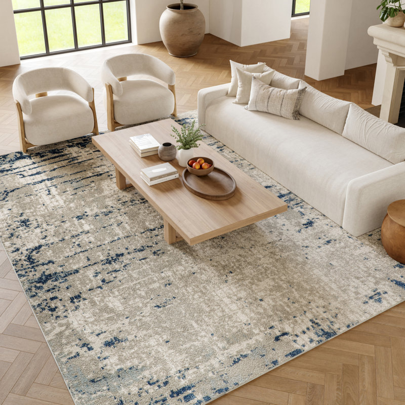 Alsup Abstract Modern Machine Woven Area Rug in Blue/Gray, Rectangle 6' x 9'