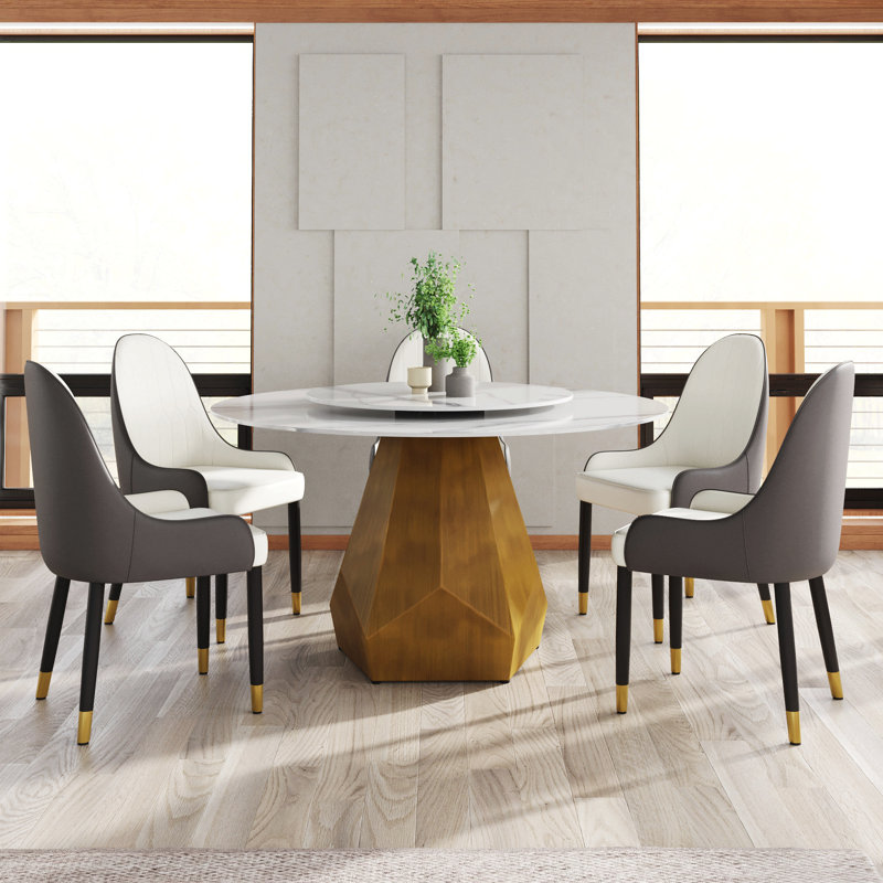 Table de salle à manger 53 po ronde en marbre avec base en métal