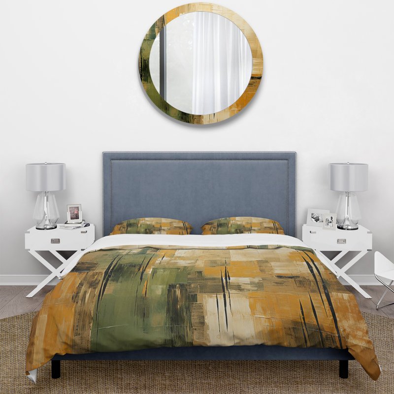 Green Beige Wild Essence Collage I - Ensemble de housse de couette abstrait - Microfibre de polyester