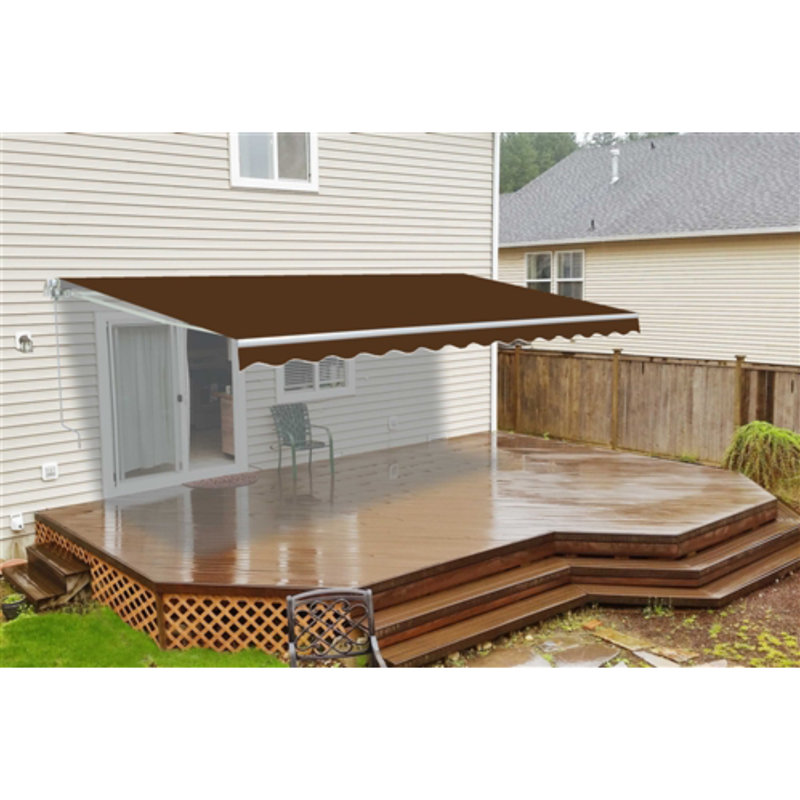 ALEKO Motorized Retractable Outdoor Awning with White Frame, Brown, 13' W x 10' D