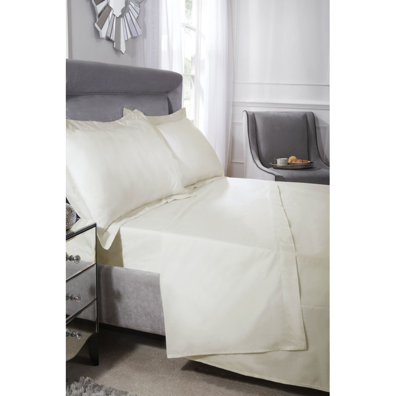 400 TC Bed Linen Sateen Flat Sheet, Super King (6'), Cream