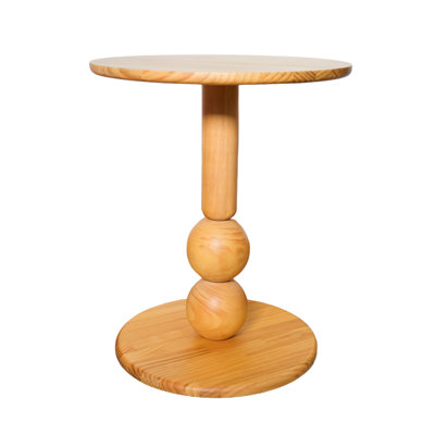 Table d'appoint ronde en bois massif avec piédestal à double sphère, table d'appoint compacte de 15,7 pouces pour le salon et la chambre à coucher en chêne doré