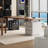 Brown + White Rectangular Solid Wood with 3 drawers desk-110343970