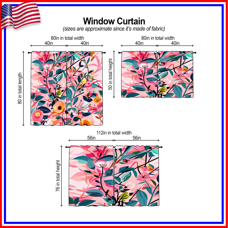 Rideaux de fenêtre à motif floral obscurcissant et obscurcissant - 2 panneaux, 56 po x 76 po - 2 panneaux
