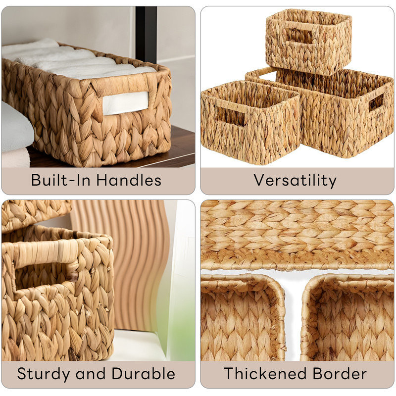 Wicker Storage Baskets for Shelves,Medium Set of 3,Made of Water Hyacinth,Storage for Bedroom,Bathroom,Living Room,etc