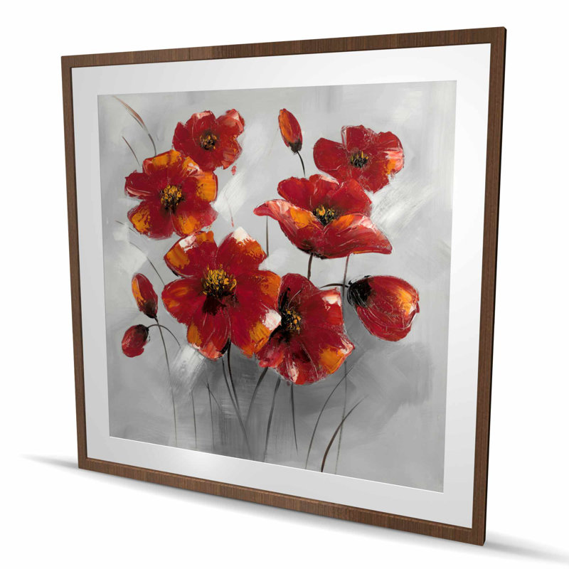 Fleurs d'anémone - reproduction encadrée rouge mat pour la décoration intérieure