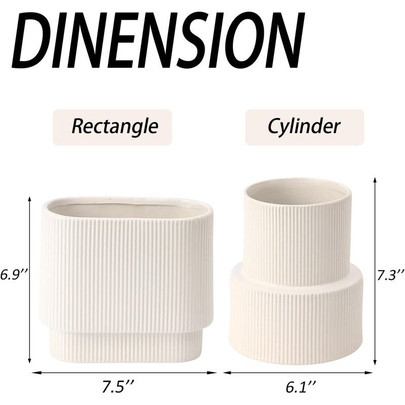 White Ribbed Ceramic Flower Vase 7.5"