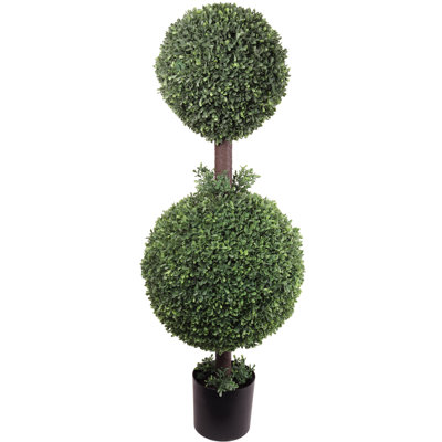 Buis topiaire à bille double 42 po de hauteur UV artificiel pour l'intérieur et l'extérieur