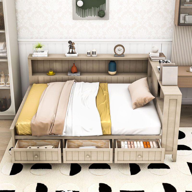Wood Daybed with Storage Shelves and Three Drawers, Full/Double
