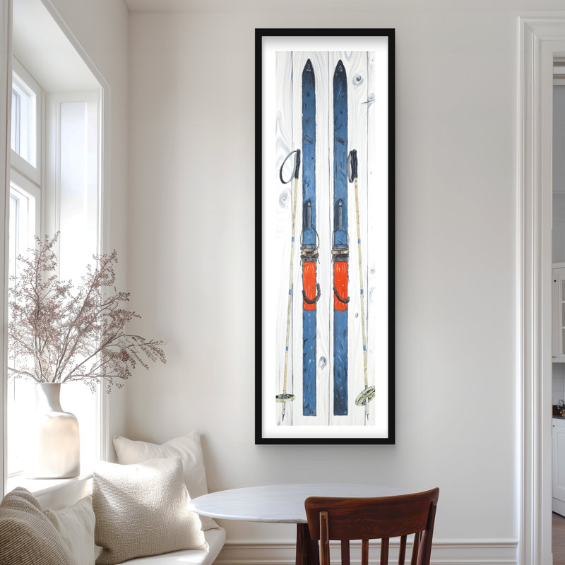 Imprimé de ski rétro bleu | Art décoratif encadré mat